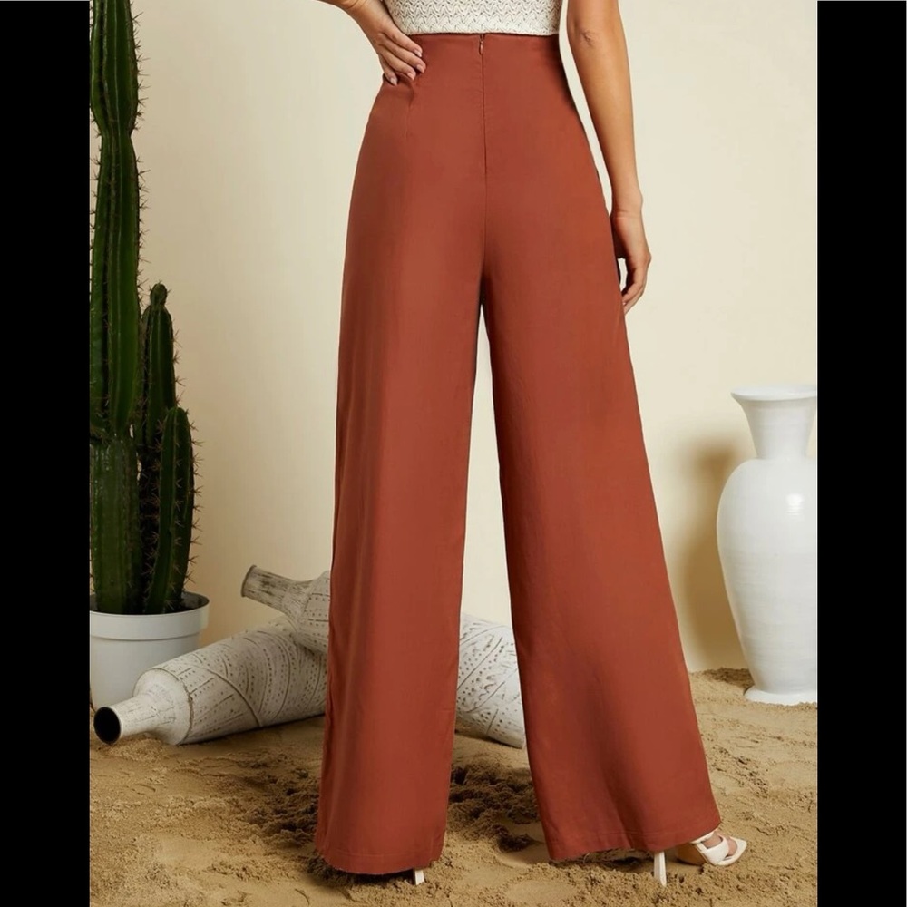 SHEIN High-Waist Lace-Up Back Pants | Burnt Orange | Small | NWT - Picture 2 of 3